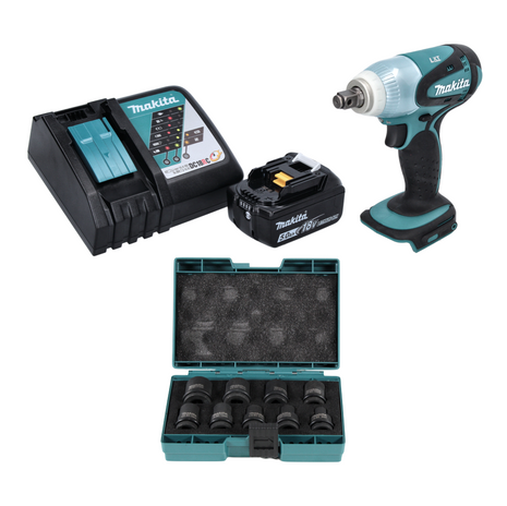 Makita DTW 251 RT1 Akku Schlagschrauber 18 V 230 Nm 1/2" + 1x Akku 5,0 Ah + Ladegerät + 9 tlg. Stecknuss Set - Toolbrothers