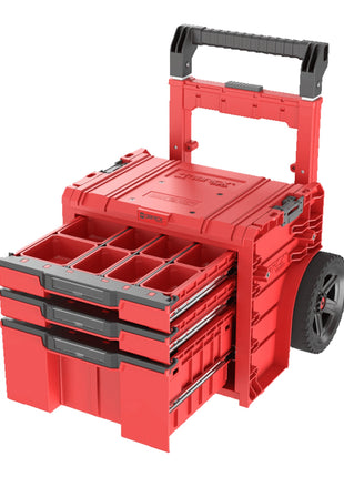 Qbrick System PRO Cart 2.0 Plus Drawer 3 Red Ultra HD Boîte mobile personnalisée sur roulettes 520 x 415 x 660 mm 12 l 2x 4,5 l poignée télescopique double amovible