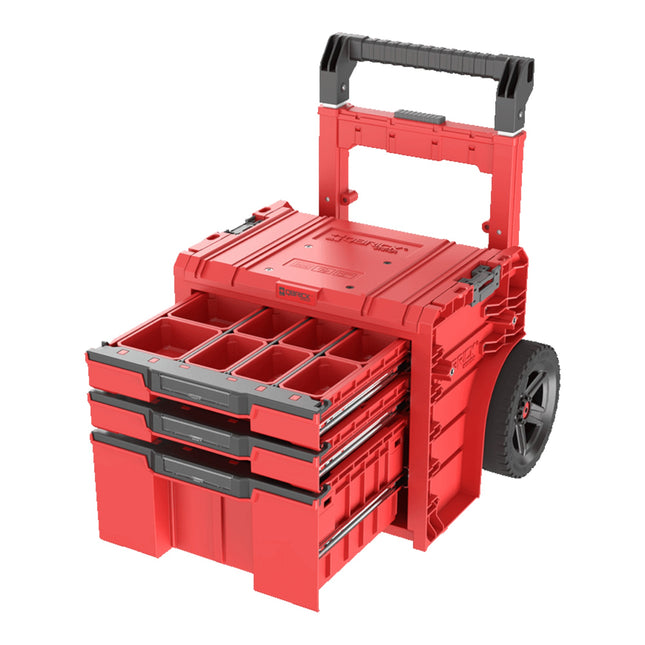 Qbrick System PRO Cart 2.0 Plus Drawer 3 Red Ultra HD Scatola mobile su ruote 520 x 415 x 660 mm 12 l 2x 4,5 l manico doppio telescopico estraibile