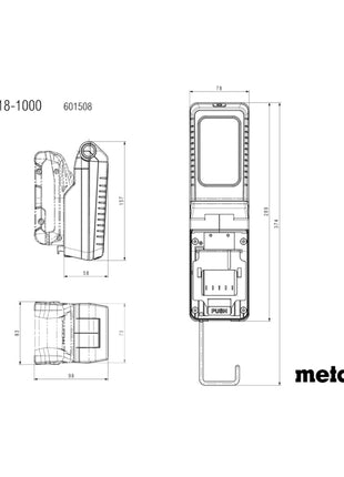 Metabo BSA 18-1000 foco de construcción a batería 18 V 1000 lm + 1x batería 2,0 Ah + cargador