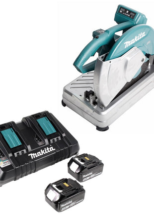 Makita DLW 140 PM Akku Trennschleifmaschine 2 x 18 V 355 mm+ 2x 4,0 Ah Akku und Doppelladegerät - Toolbrothers