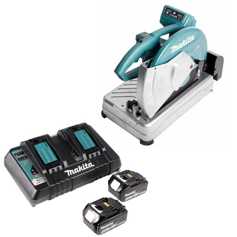 Makita DLW 140 PM Akku Trennschleifmaschine 2 x 18 V 355 mm+ 2x 4,0 Ah Akku und Doppelladegerät - Toolbrothers