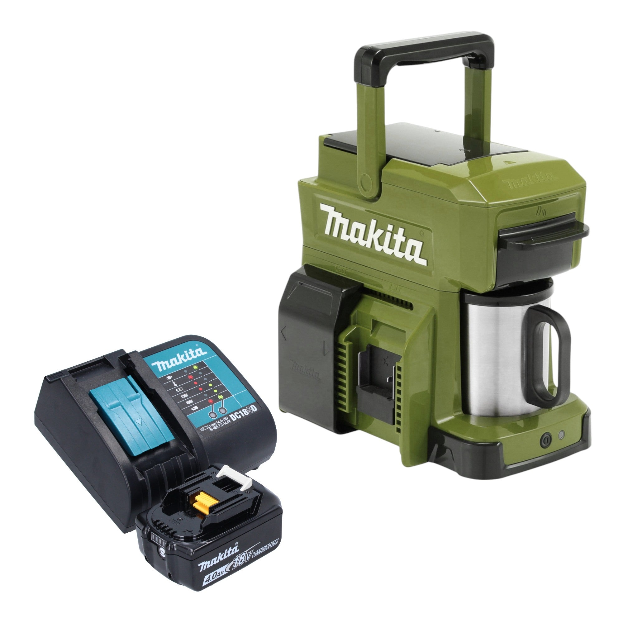 Makita DCM 501 SMO Akku Kaffeemaschine 12 V max 18 V Olive 1x Akku 4 0 Ah Ladegeraet 0 - toolbrothers