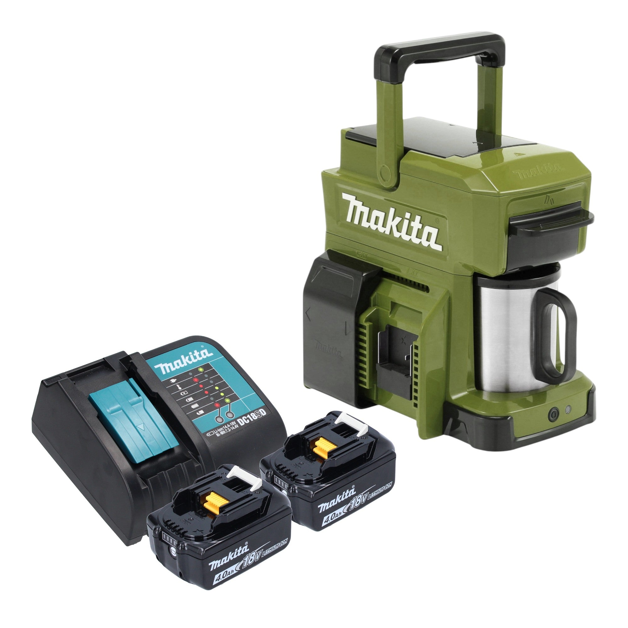 Makita DCM 501 SM2O Akku Kaffeemaschine 12 V max 18 V Olive 2x Akku 4 0 Ah Ladegeraet 0 - toolbrothers