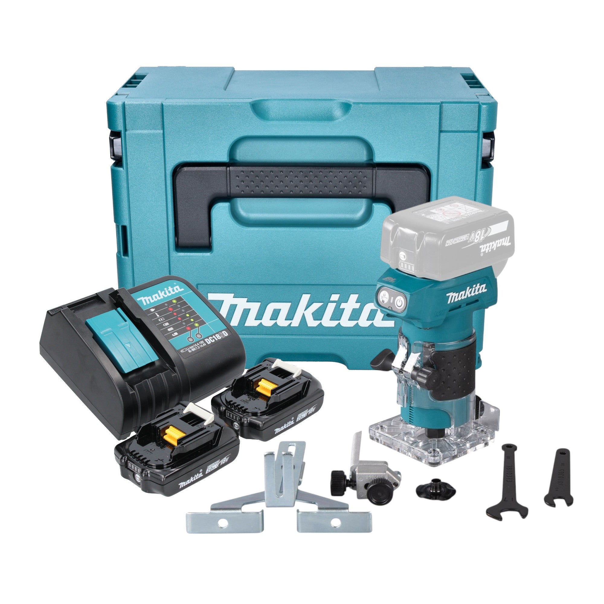 Makita DRT 52 SAJ Akku Kantenfraese 18 V 6 mm Brushless 2x Akku 2 0 Ah Ladegeraet Makpac 0 - toolbrothers