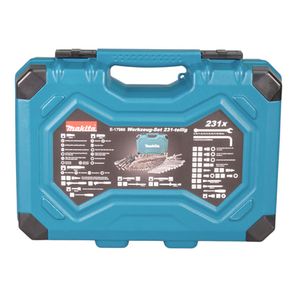 Makita E-17980 Werkzeug Set 231 tlg. 5/16" / 1/4" / 1/2" Schraubendreher / Ratsche / Schraubenschlüssel / Bits + Koffer