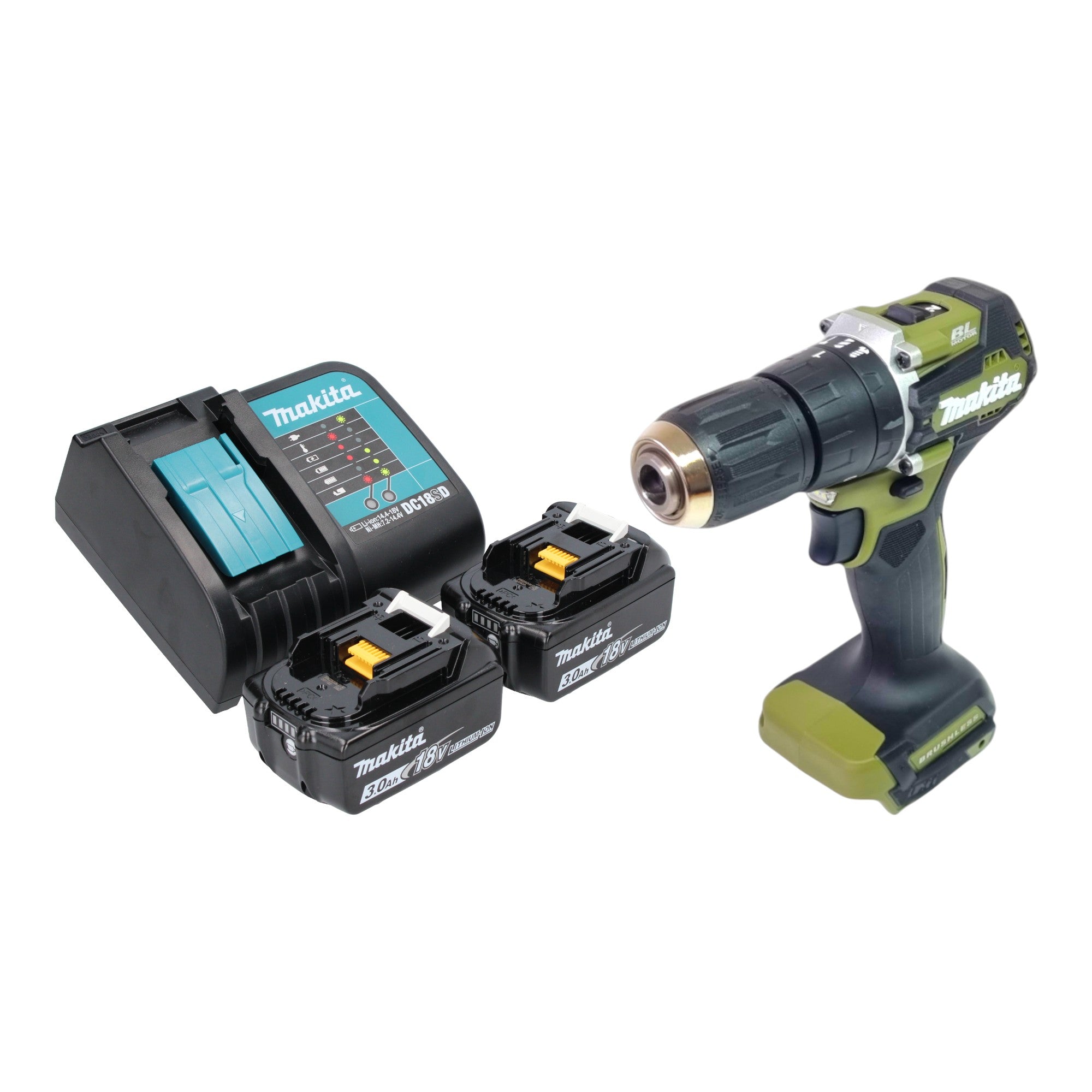 Makita DHP 487 SFO Akku Schlagbohrschrauber 18 V 40 Nm Brushless Olive Outdoor Adventure Serie 2x Akku 3 0 Ah Ladegeraet 0 - toolbrothers