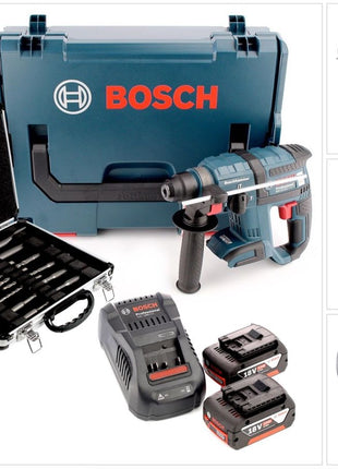 Bosch GBH 18 V-EC 18 V Li-Ion Akku Bohrhammer Brushless mit SDS-Plus in L-Boxx + 2 x 5,0 Ah Akku + Ladegerät + 11 tlg. Bohrer- und Meißelset - Toolbrothers