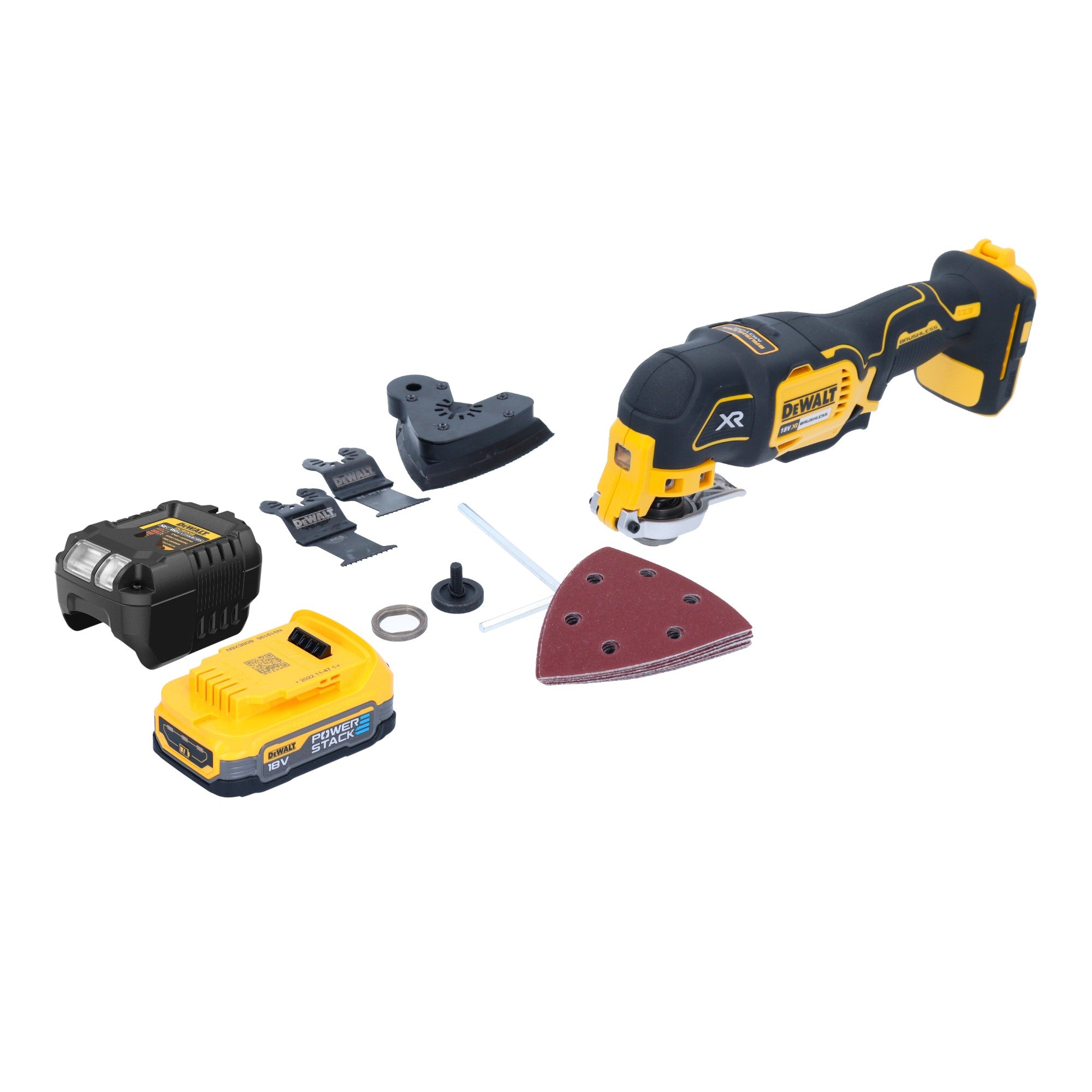 DeWalt DCS 355 E1 Akku Oszillierer Multitool 18 V Brushless 1x Powerstack Akku 1 7 Ah Ladegeraet Zubehoer 0 - toolbrothers
