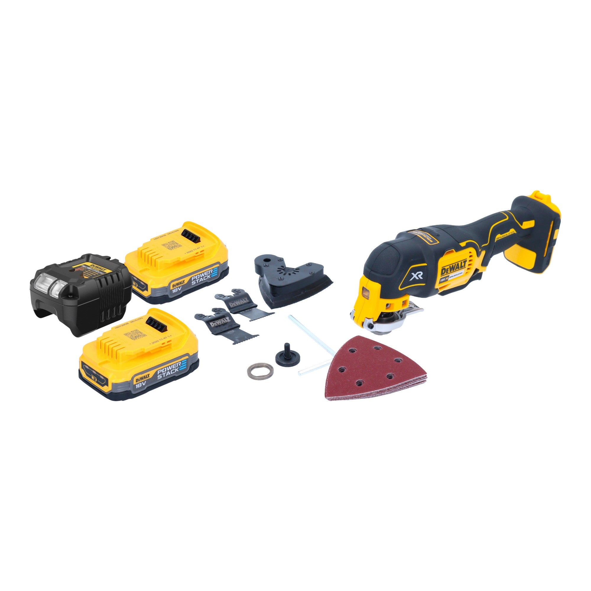 DeWalt DCS 355 E2 Akku Oszillierer Multitool 18 V Brushless 2x Powerstack Akku 1 7 Ah Ladegeraet Zubehoer 0 - toolbrothers