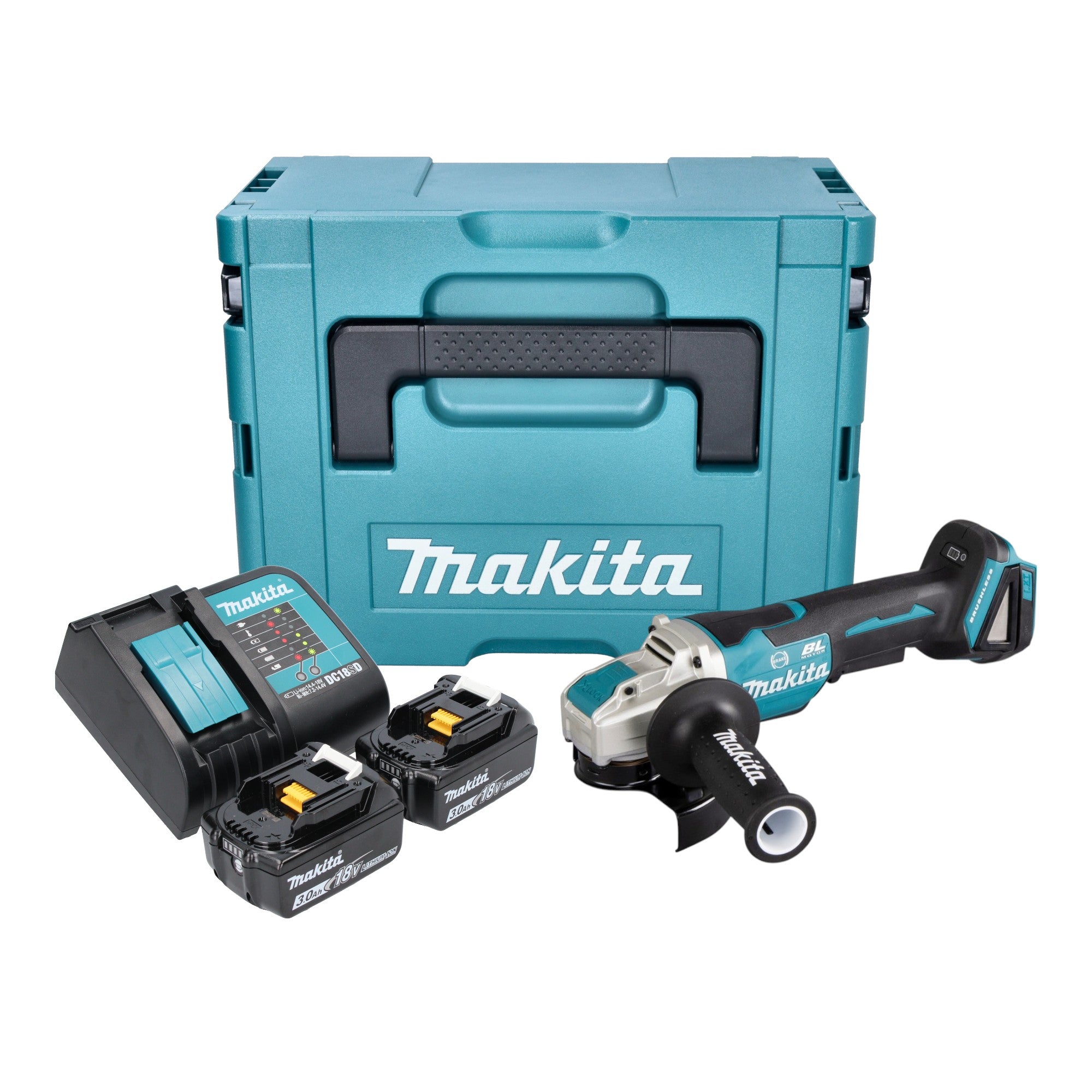 Makita DGA 520 SFJX1 Akku Winkelschleifer 18 V 125 mm X LOCK Brushless 2x Akku 3 0 Ah Ladegeraet Makpac 0 - toolbrothers