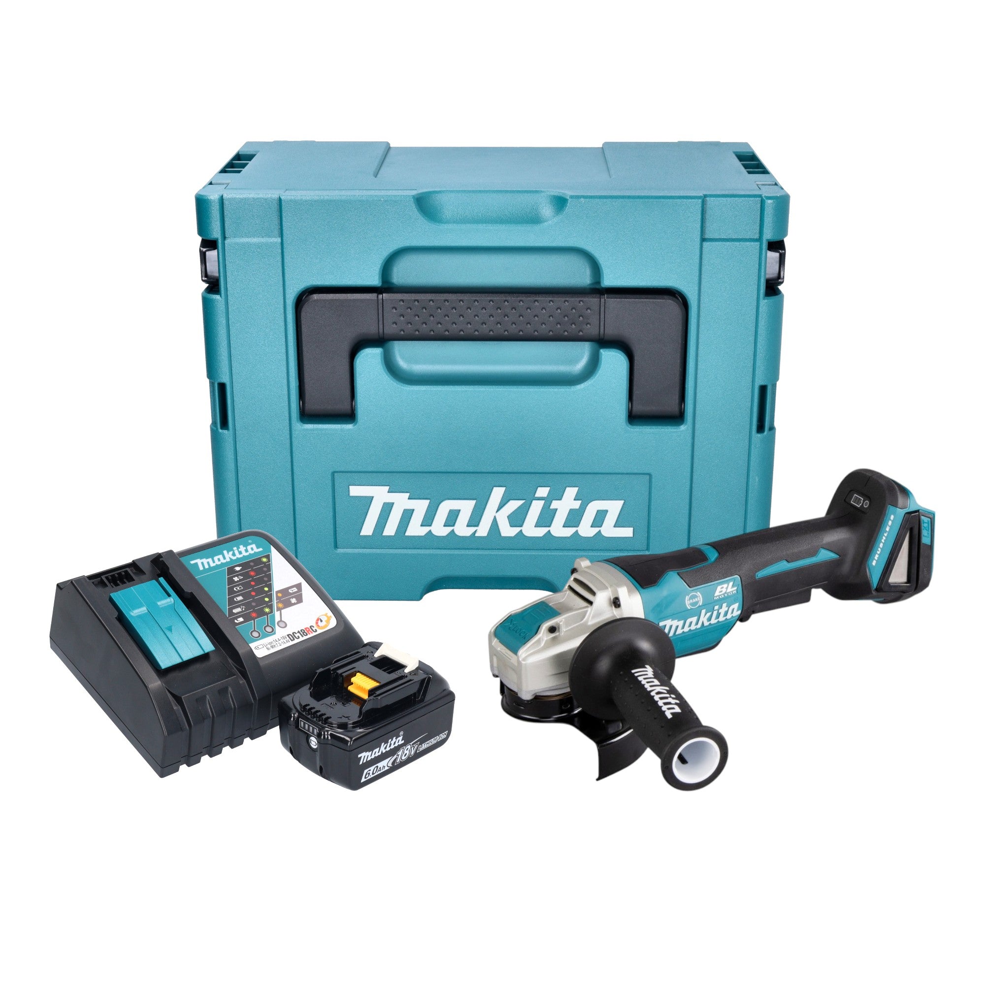 Makita DGA 520 RG1JX1 Akku Winkelschleifer 18 V 125 mm X LOCK Brushless 1x Akku 6 0 Ah Ladegeraet Makpac 0 - toolbrothers
