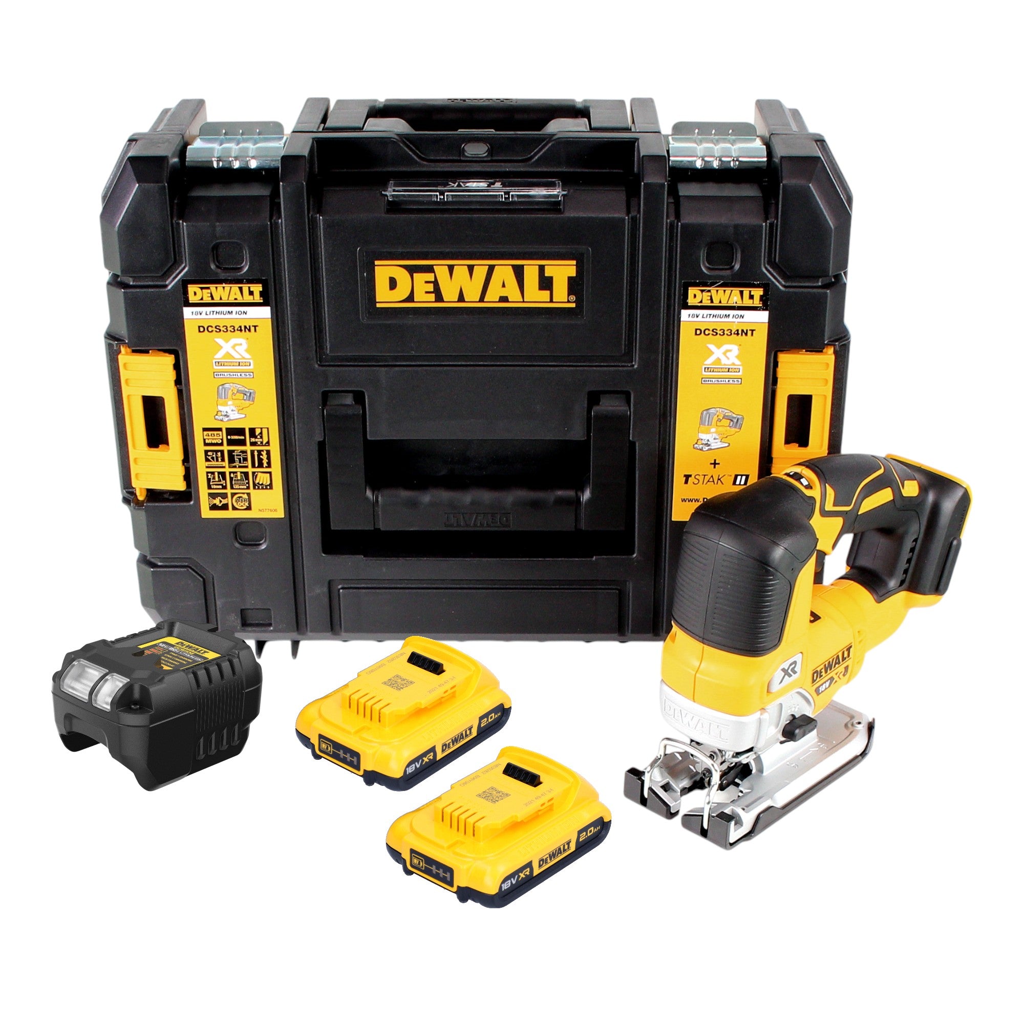 DeWalt DCS 334 D2T Akku Pendelhub Stichsaege 18V Brushless 2x Akku 2 0 Ah Ladegeraet TSTAK 0 - toolbrothers
