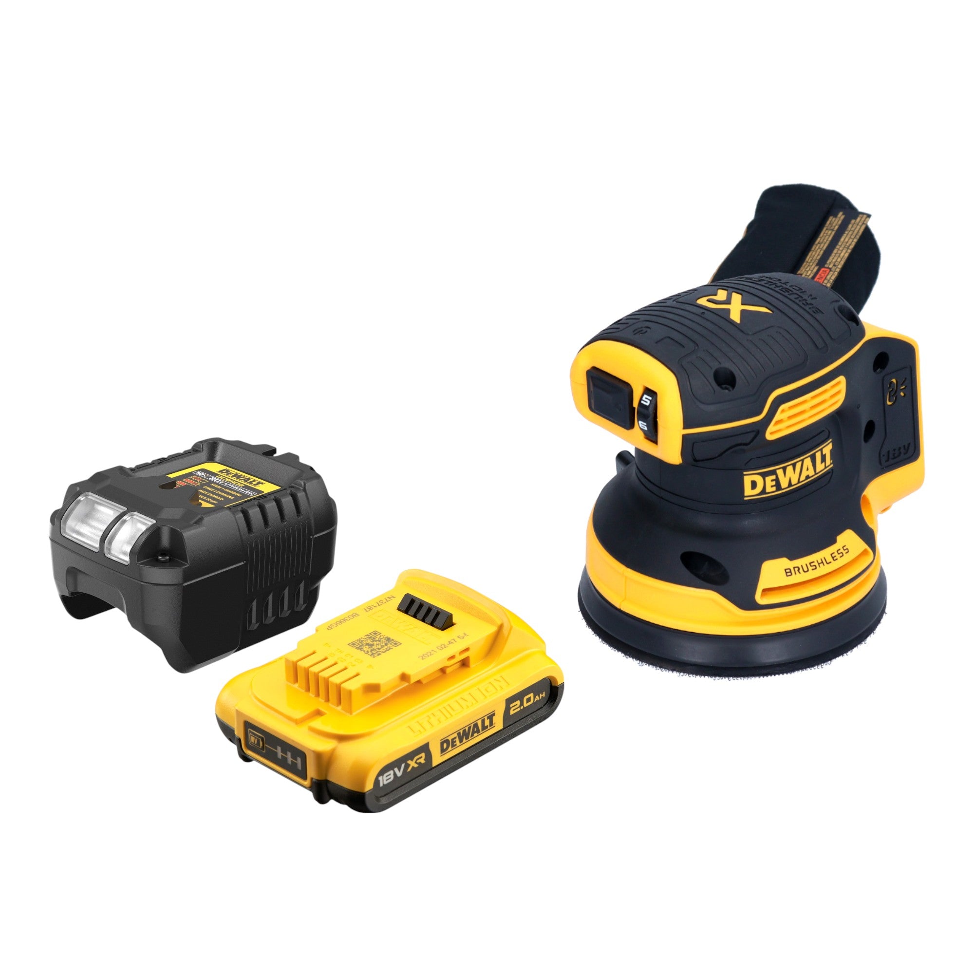 DeWalt DCW 210 D1 Akku Exzenterschleifer 18 V 125 mm Brushless 1x Akku 2 0 Ah Ladegeraet 0 - toolbrothers