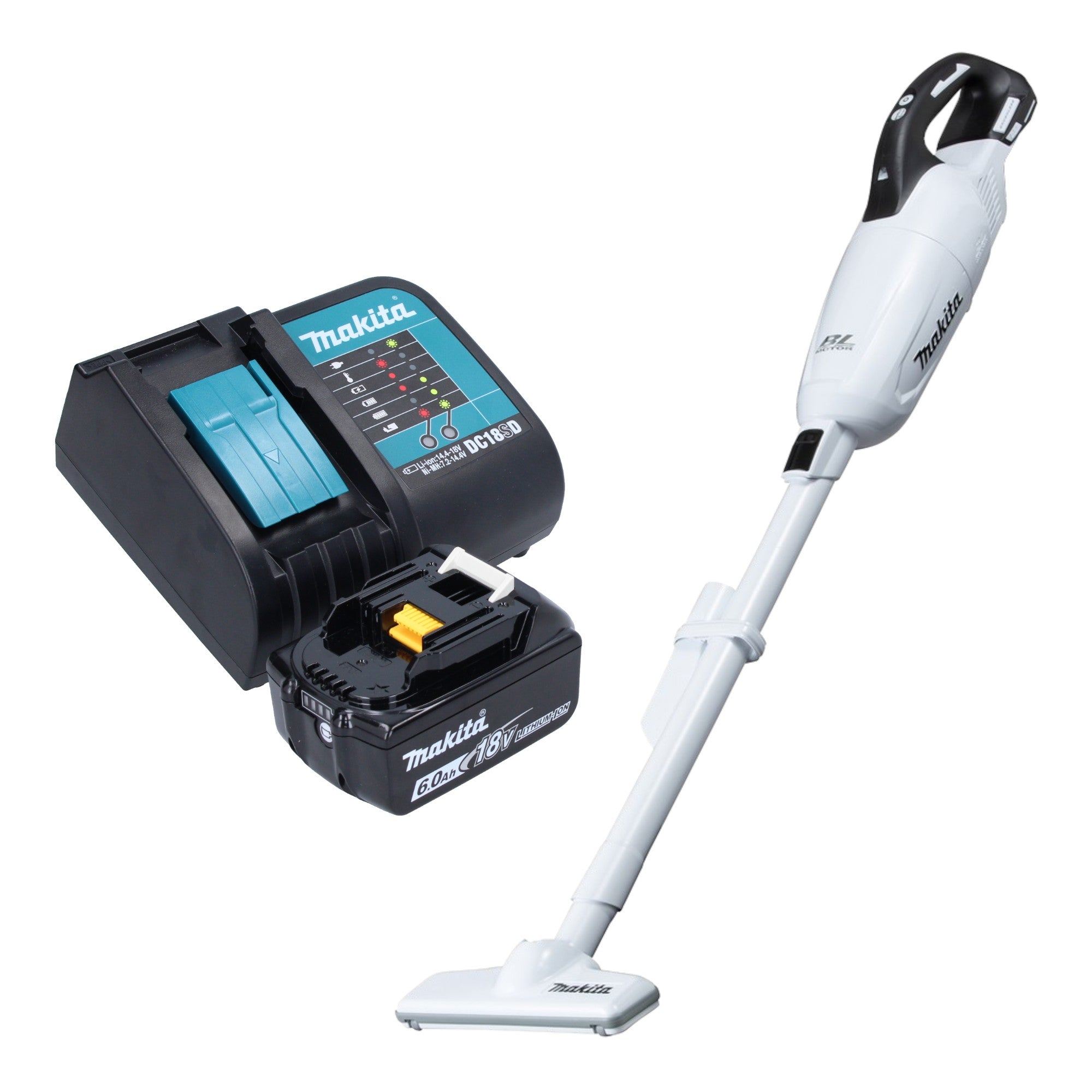 Makita DCL 281 FSG1W Akku Staubsauger 18 V weiss Brushless 1x Akku 6 0 Ah Ladegeraet 0 - toolbrothers