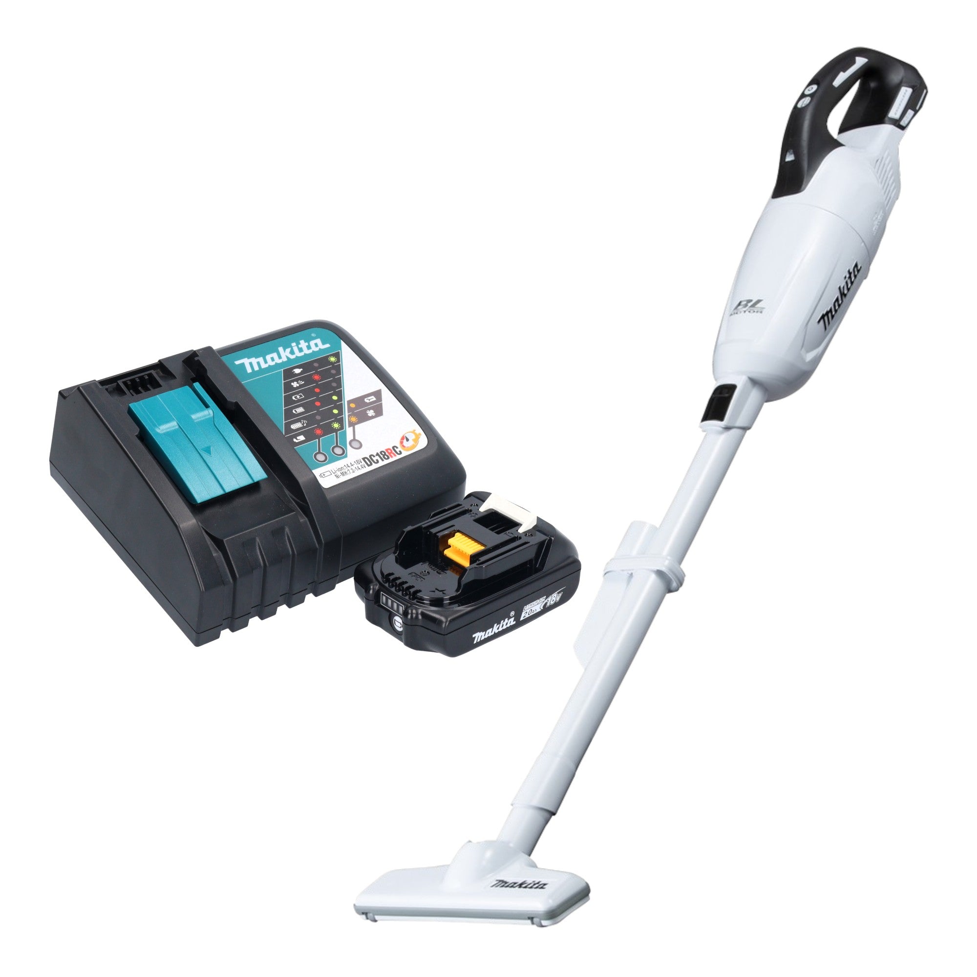 Makita DCL 281 FRA1W Akku Staubsauger 18 V weiss Brushless 1x Akku 2 0 Ah Ladegeraet 0 - toolbrothers