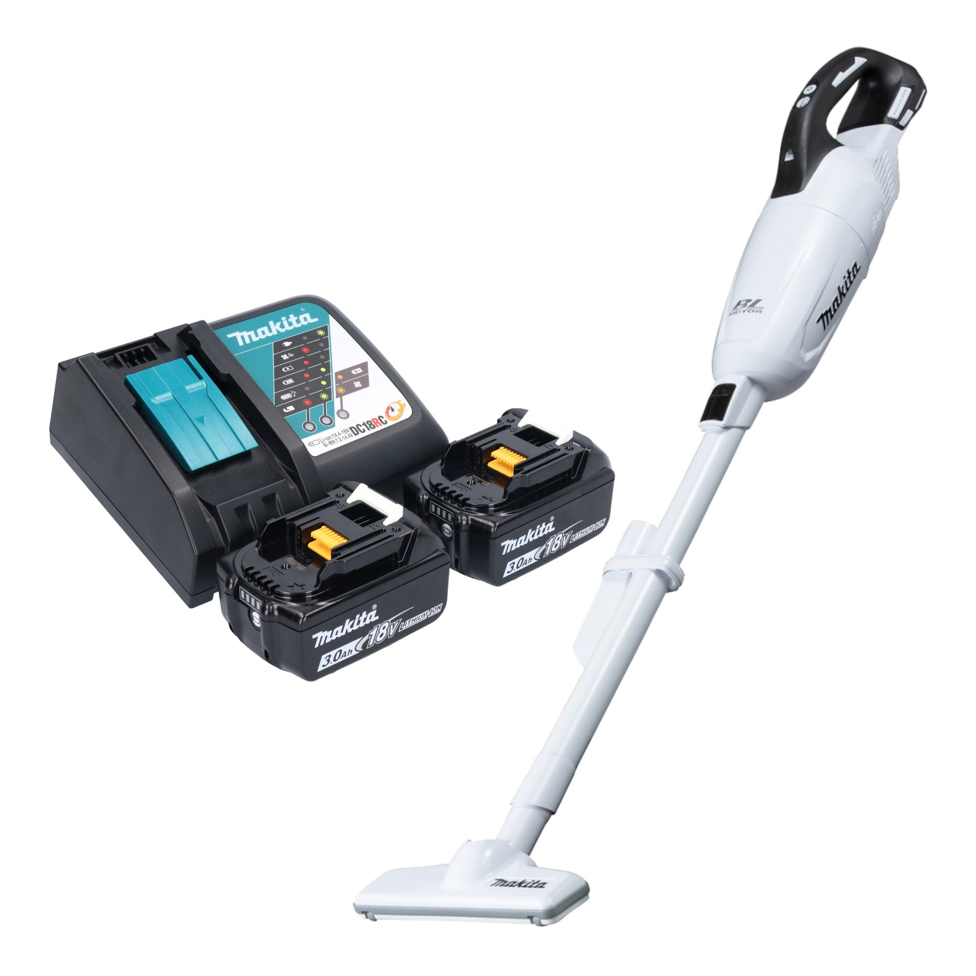 Makita DCL 281 FRFW Akku Staubsauger 18 V weiss Brushless 2x Akku 3 0 Ah Ladegeraet 0 - toolbrothers