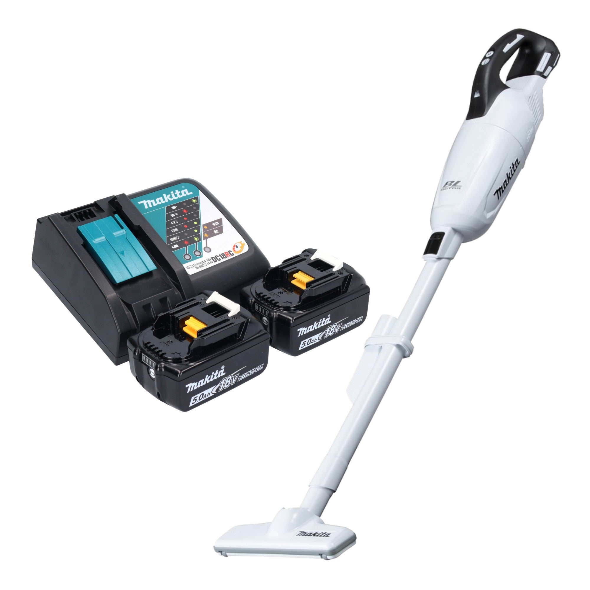 Makita DCL 281 FRTW Akku Staubsauger 18 V weiss Brushless 2x Akku 5 0 Ah Ladegeraet 0 - toolbrothers