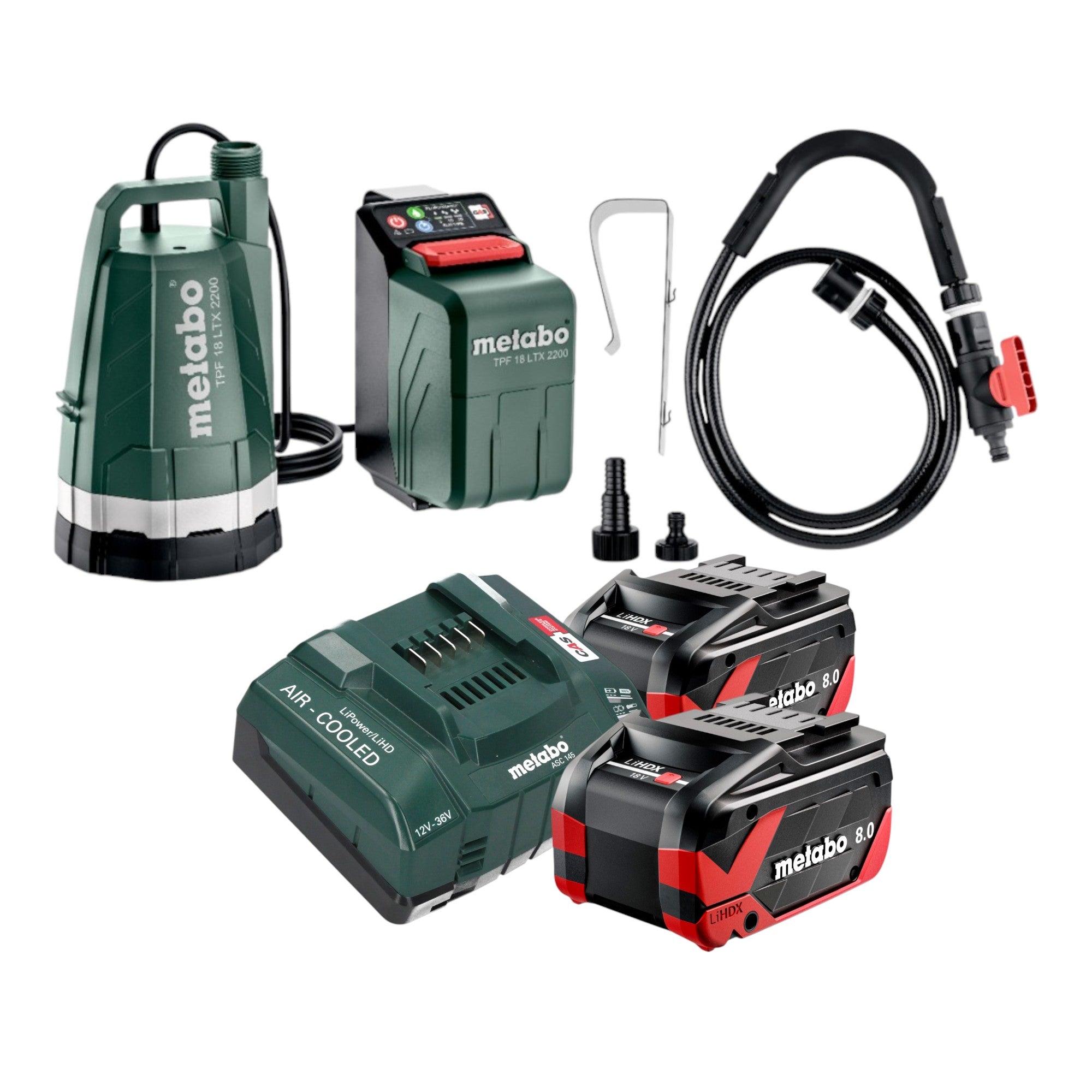 Metabo TPF 18 LTX 2200 Akku Tauch und Regenfasspumpe 18 V 2200 l h 2x LiHDX Akku 8 0 Ah Ladegeraet 0 - toolbrothers