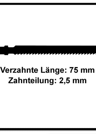 Festool S 75/2,5/25 WOOD Fine Cut Lame de scie sauteuse 25 Pièces. ( 204257 ) , acier HCS Stahl