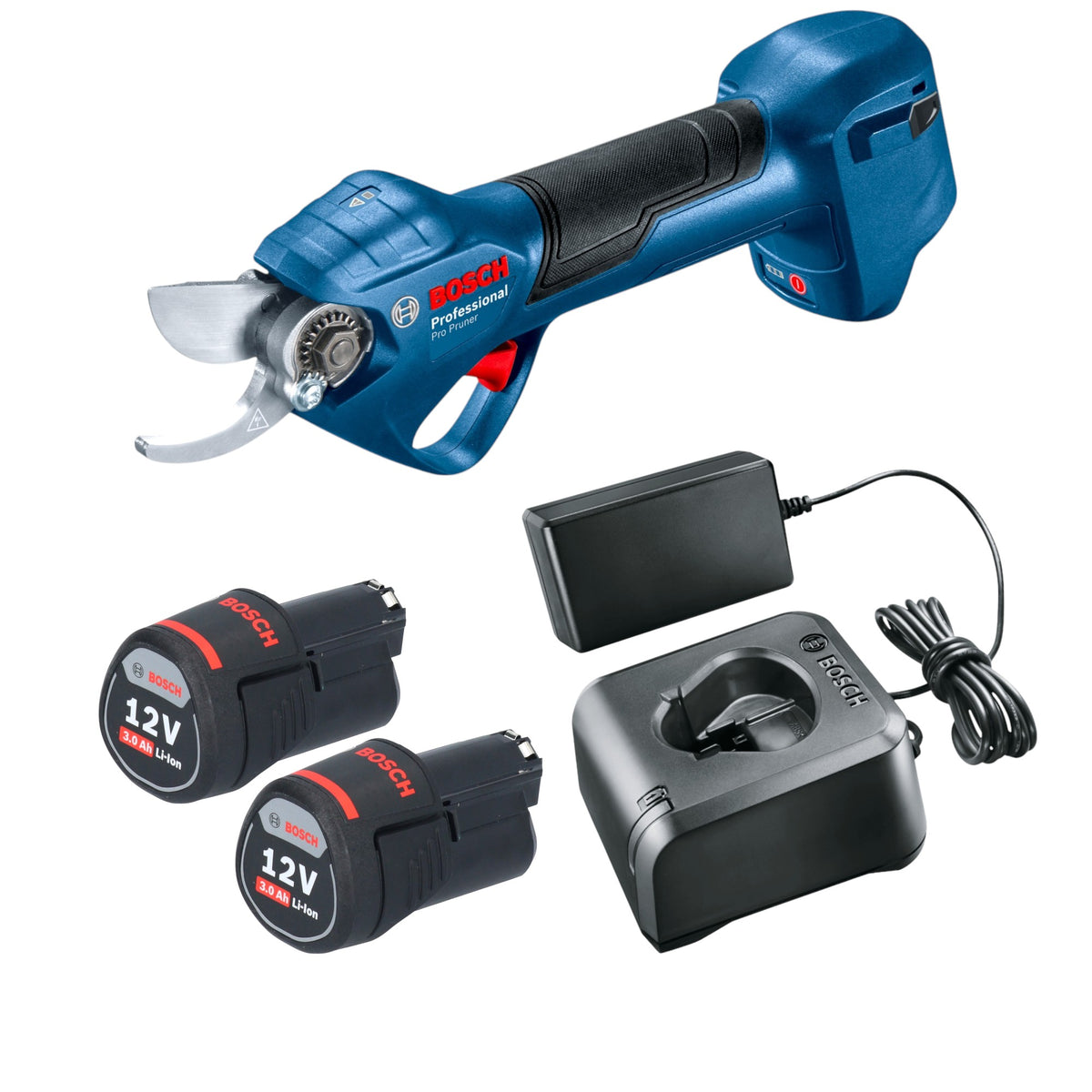 Bosch Pro Pruner Podadora profesional sin cable 12 V ( 06019K1021 ) + 2x acumulador 3,0 Ah + cargador