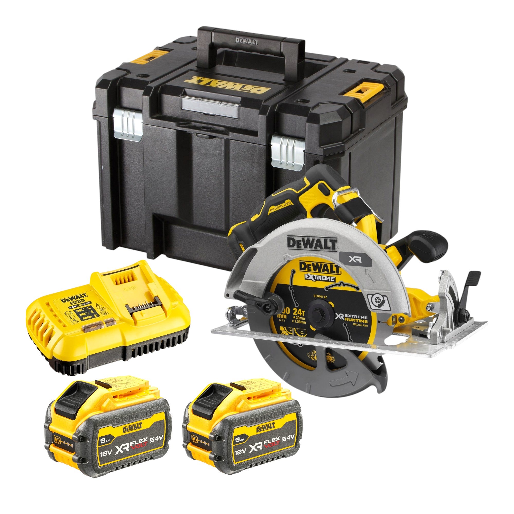 DeWalt DCS 573 X2T Akku Handkreissaege 18 V 190 x 30 mm Brushless 2x Akku 9 0 Ah Ladegeraet TSTAK 0 - toolbrothers