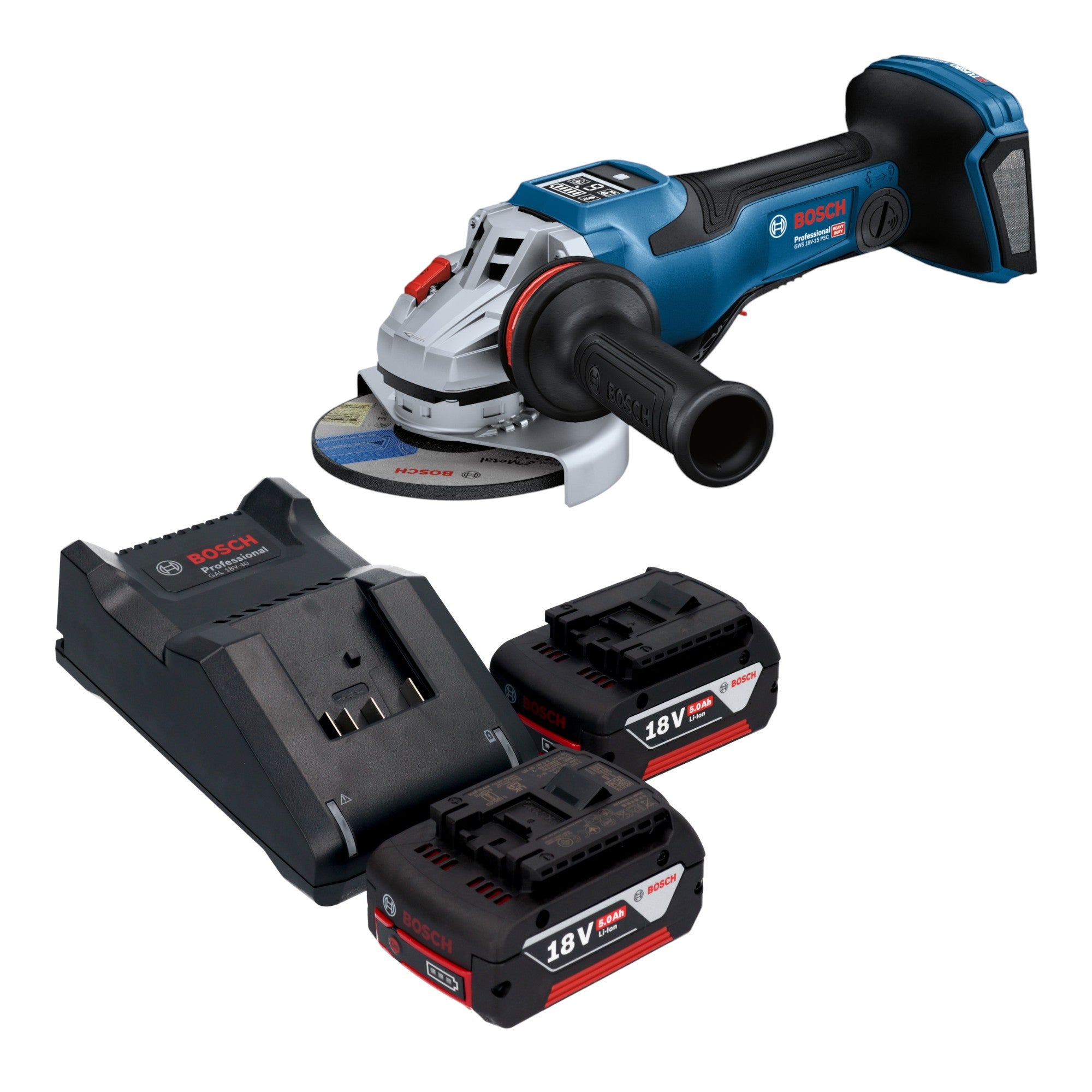 Bosch GWS 18V 15 PSC Professional Akku Winkelschleifer 18 V 125 mm BITURBO Brushless 2x Akku 5 0 Ah Ladegeraet 0 - toolbrothers