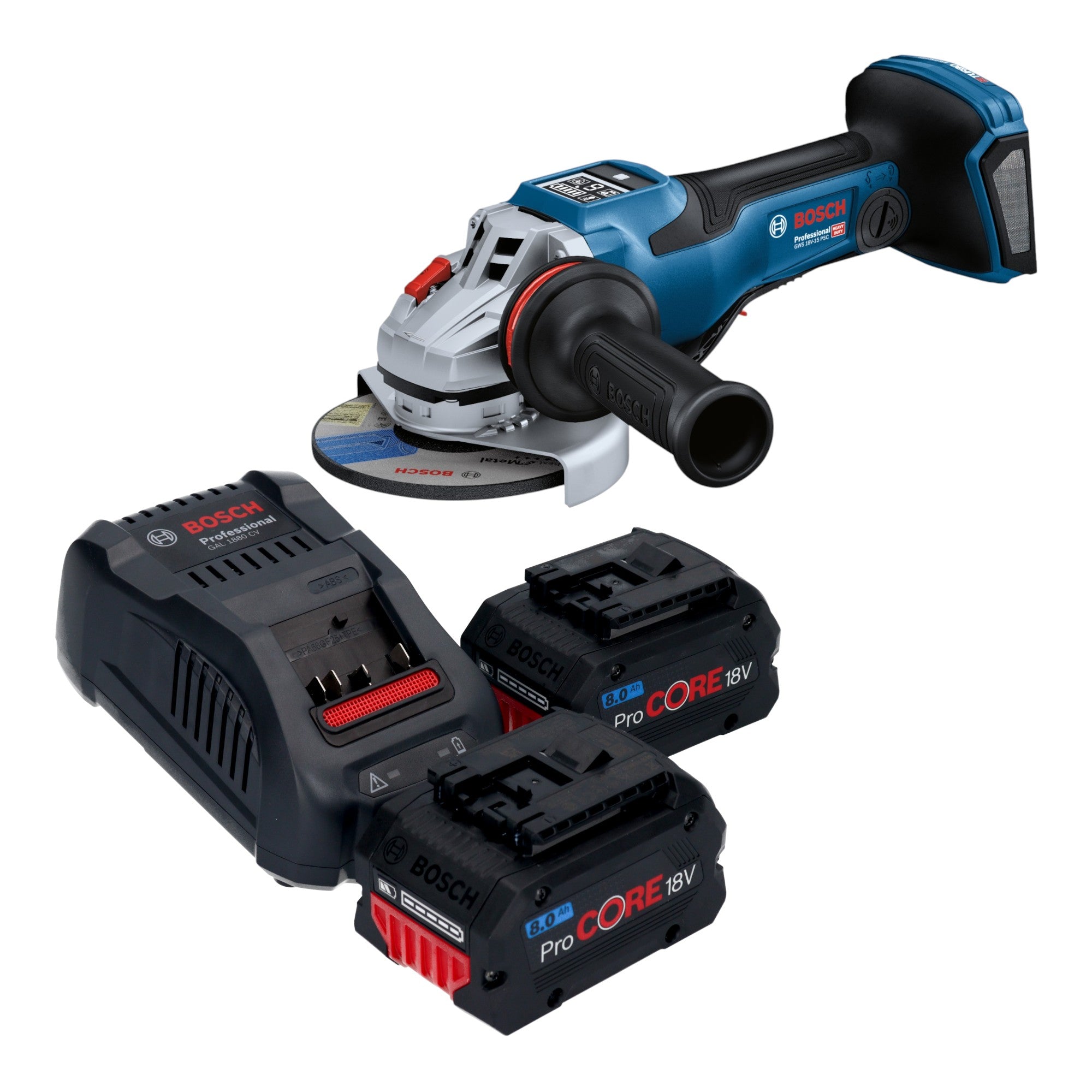 Bosch GWS 18V 15 PSC Professional Akku Winkelschleifer 18 V 125 mm BITURBO Brushless 2x ProCORE Akku 8 0 Ah Ladegeraet 0 - toolbrothers