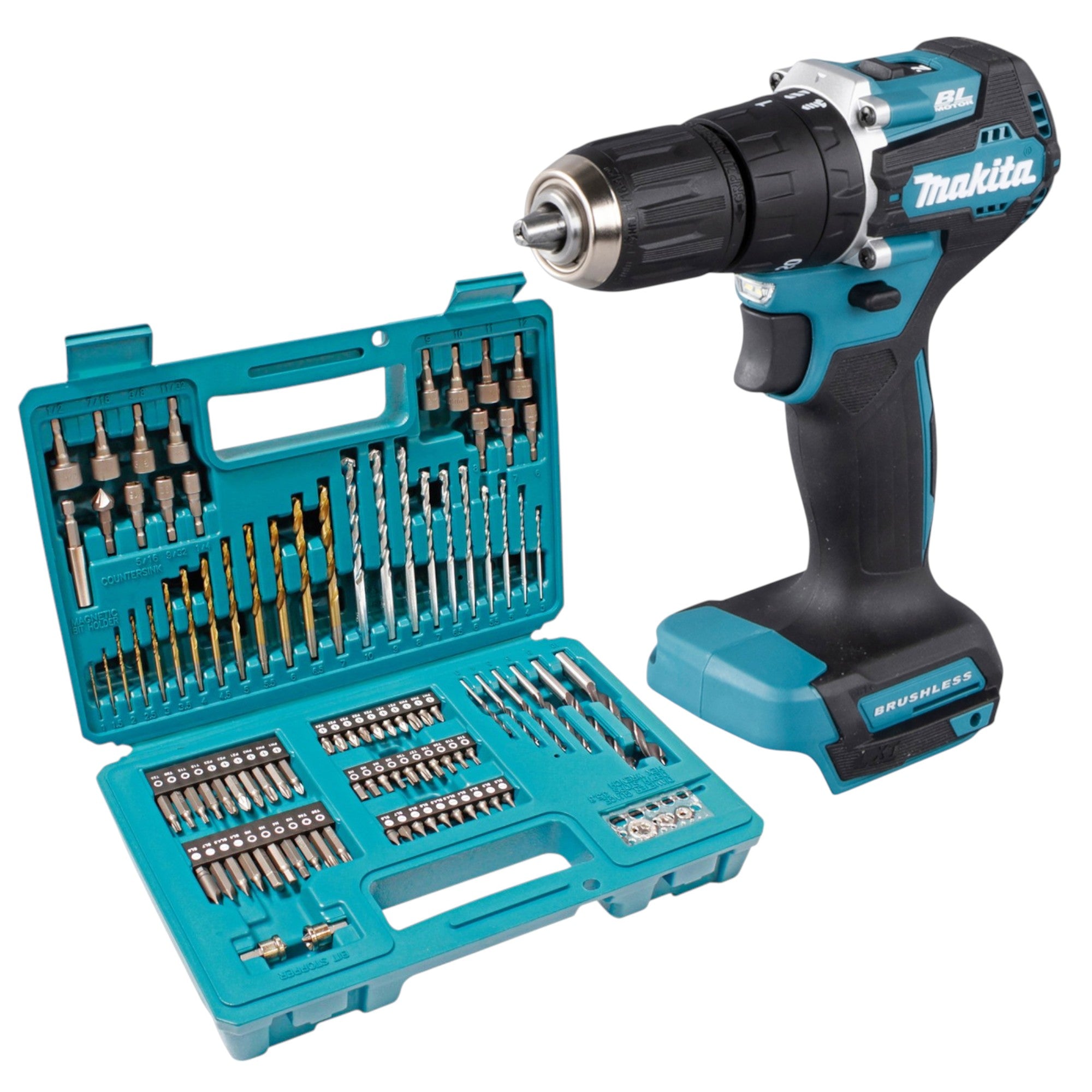 Makita DHP 487 Z Akku Schlagbohrschrauber 18 V 40 Nm Brushless 102 tlg Bit Bohrer Set ohne Akku ohne Ladegeraet 0 - toolbrothers