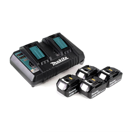 Makita DUC 355 PT4 Akku Kettensäge 36V ( 2x18V ) Brushless 35 cm + 4x 5,0 Ah Akku + Doppelladegerät - Toolbrothers