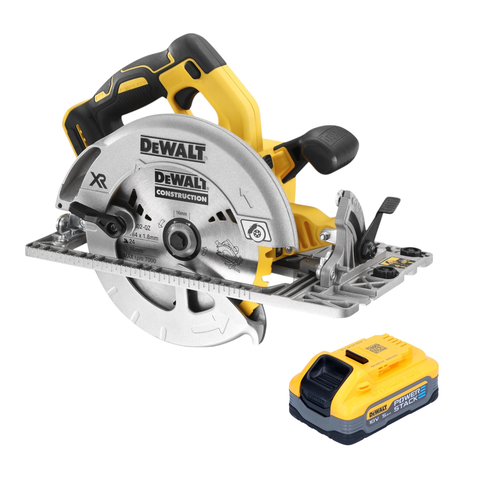 DeWalt DCS 572 N Akku Handkreissaege 18 V 184 mm Brushless 1x Powerstack Akku 5 0 Ah ohne Ladegeraet 0 - toolbrothers