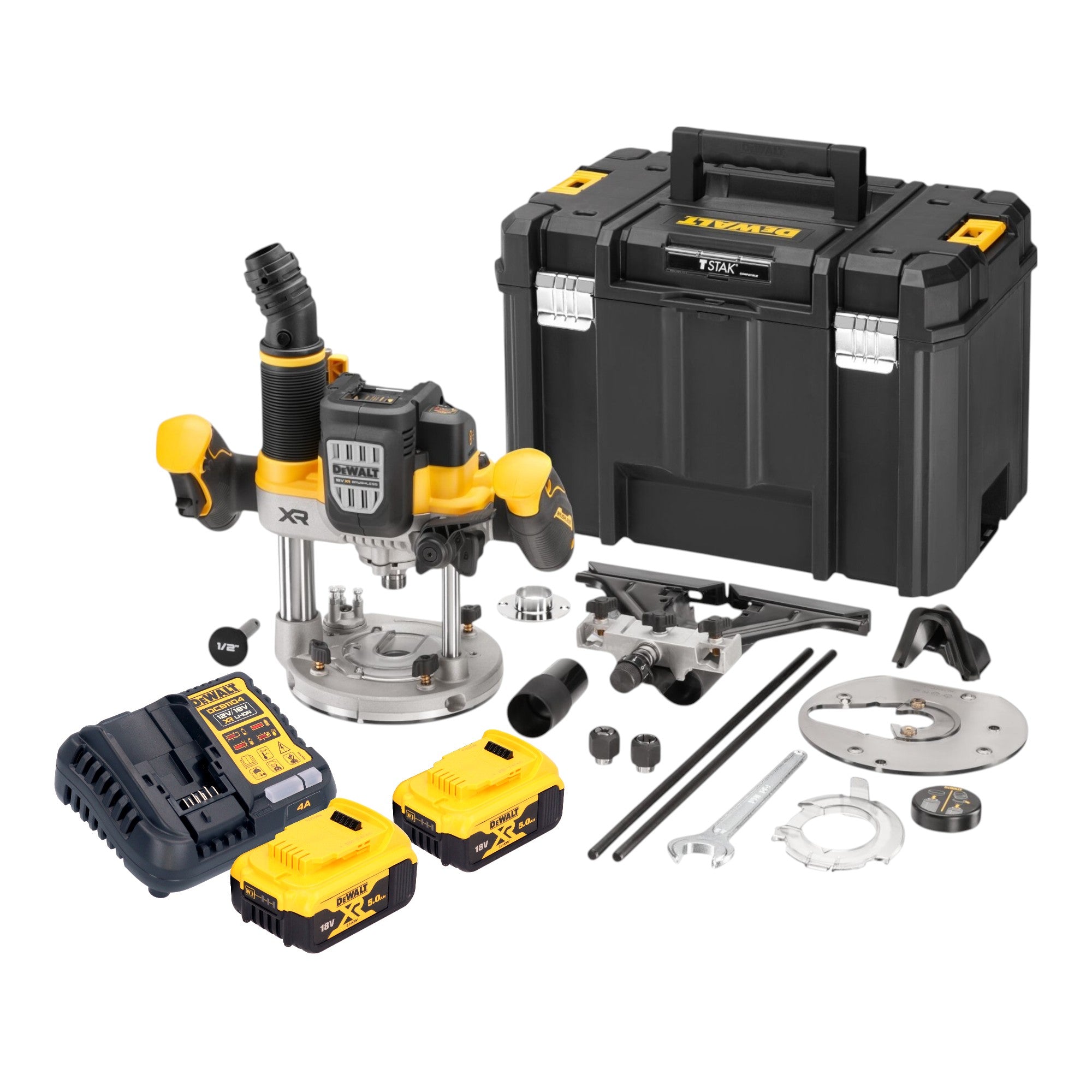 DeWalt DCW 620 P2T Akku Oberfraese 18 V 12 mm Brushless 2x Akku 5 0 Ah Ladegeraet TSTAK 0 - toolbrothers