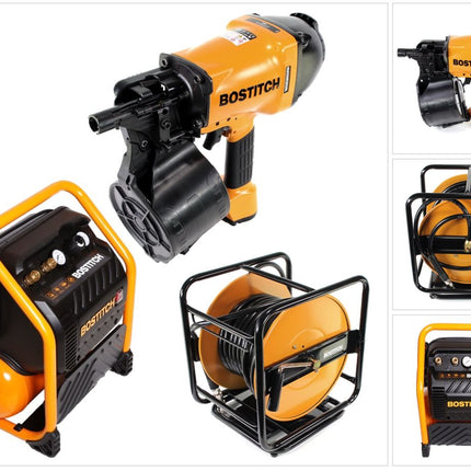Bostitch N89C-1P-E Coilnagler N89C CT 90mm Max Druckluftnagler + RC10SQ-E Baustellen Kompressor 9,4 Liter + CPACK30 Druckluftschlauch 30 m - Toolbrothers