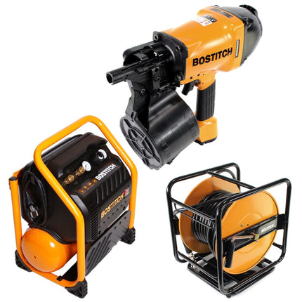 Bostitch N89C-1P-E Coilnagler N89C CT 90mm Max Druckluftnagler + RC10SQ-E Baustellen Kompressor 9,4 Liter + CPACK30 Druckluftschlauch 30 m - Toolbrothers