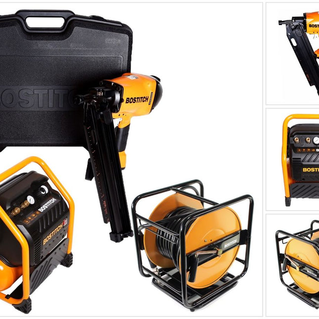 Bostitch F21PL-E 21° Anker Nagler / Rundkopf Streifennagler Druckluft + RC10SQ-E Kompressor 9,4 Liter / 1,5 PS / 13,78 Bar + CPACK30 Schlauch 30 m - Toolbrothers