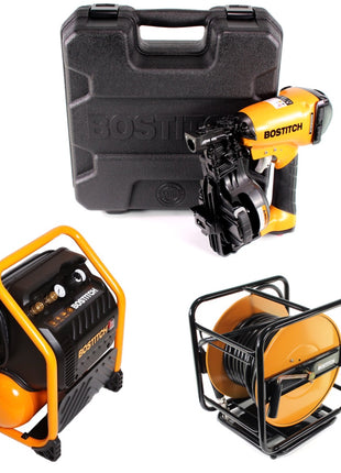 Bostitch RN46K-2-E Druckluft Nagler + RC10SQ-E Baustellen Kompressor 9,4 Liter + Druckluftschlauch 30m + Koffer - Toolbrothers