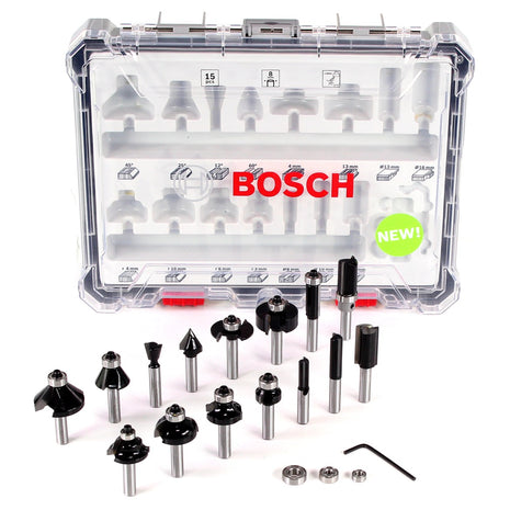 Bosch Mixed Fräser Set 8 mm 15 tlg. + Koffer ( 2607017472 ) für Oberfräsen mit Rundschaft - Toolbrothers