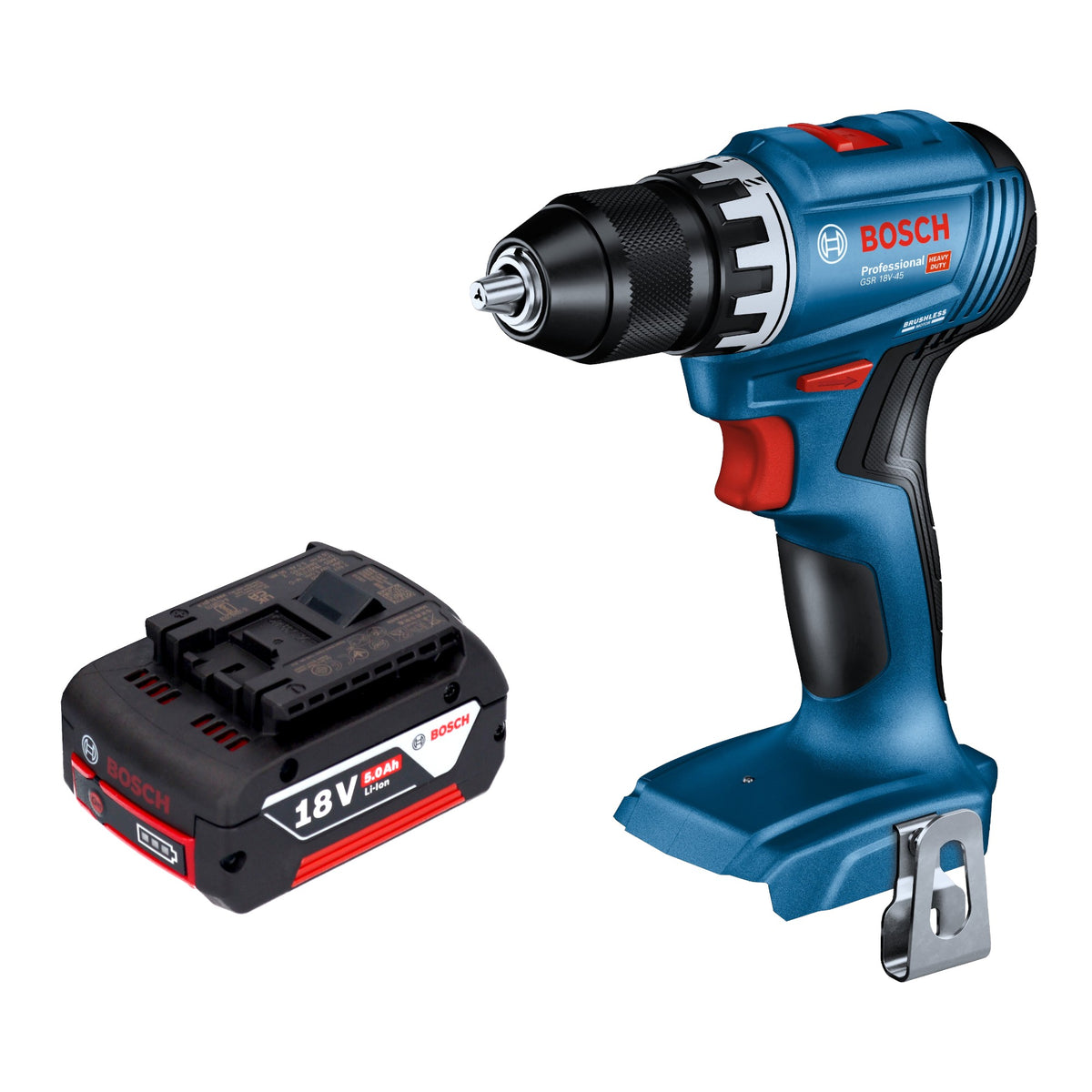 Taladro atornillador a batería Bosch GSR 18V-45 Professional 18 V 45 Nm sin escobillas + 1 batería de 5,0 Ah - sin cargador