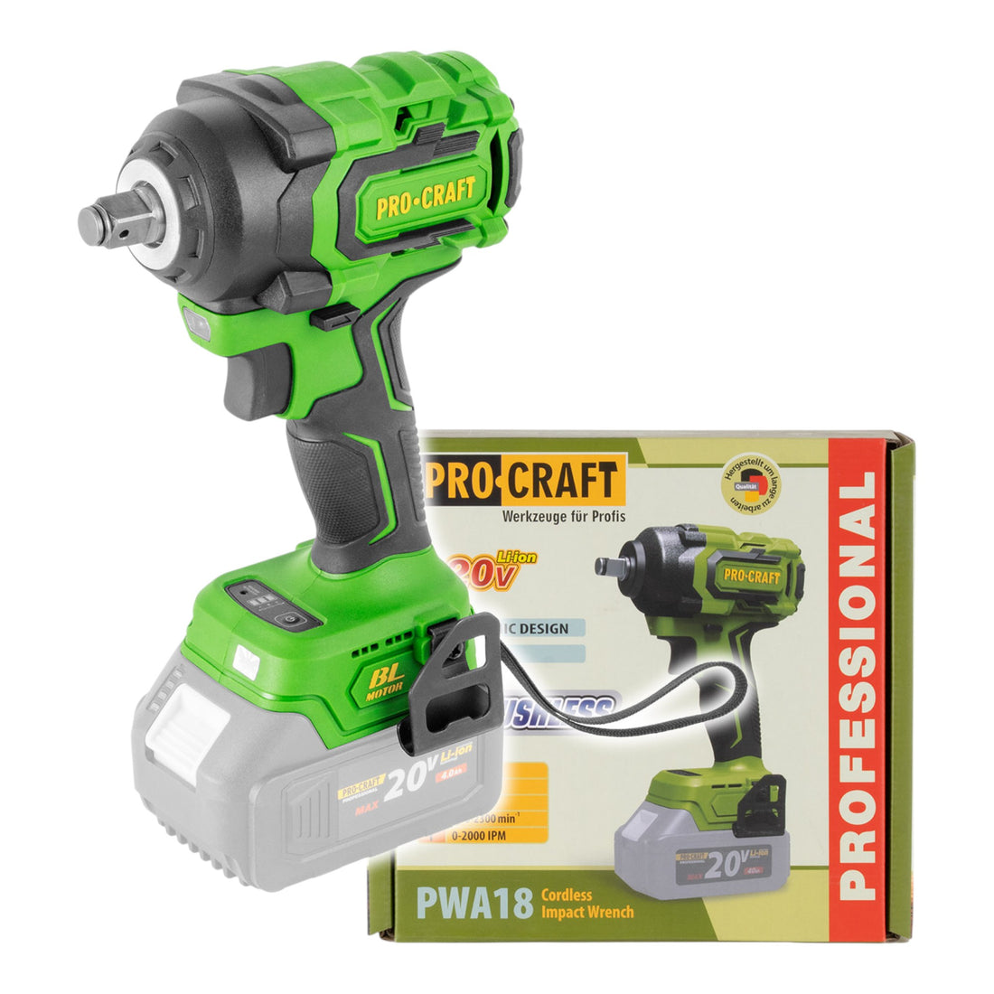 Atornillador de impacto a batería Procraft PWA18bb 20 V 550 Nm 1/2" sin escobillas Solo - sin batería, sin cargador
