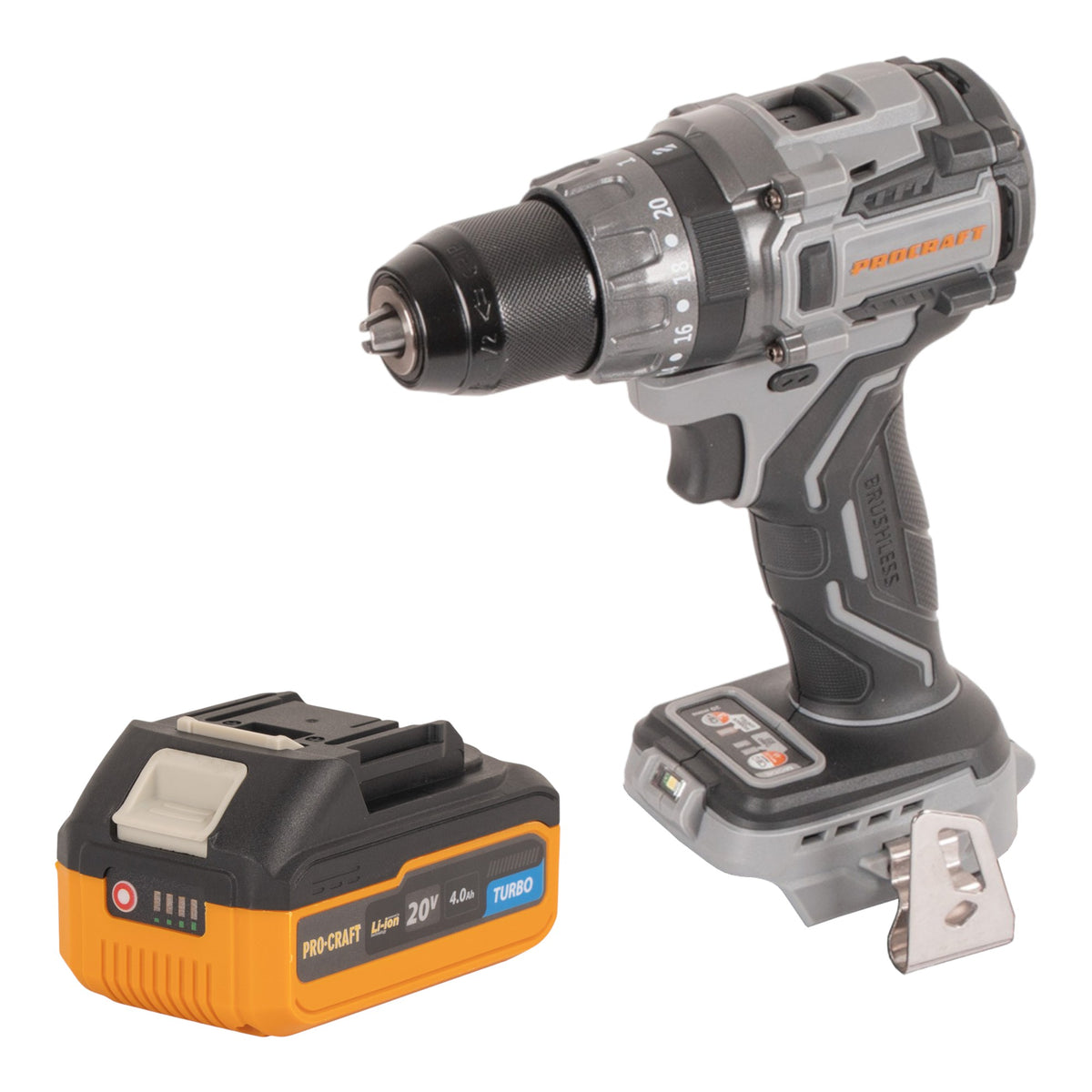 Taladro atornillador a batería Procraft CD20Abb 20 V 85 Nm + 1 batería 4,0 Ah - sin cargador