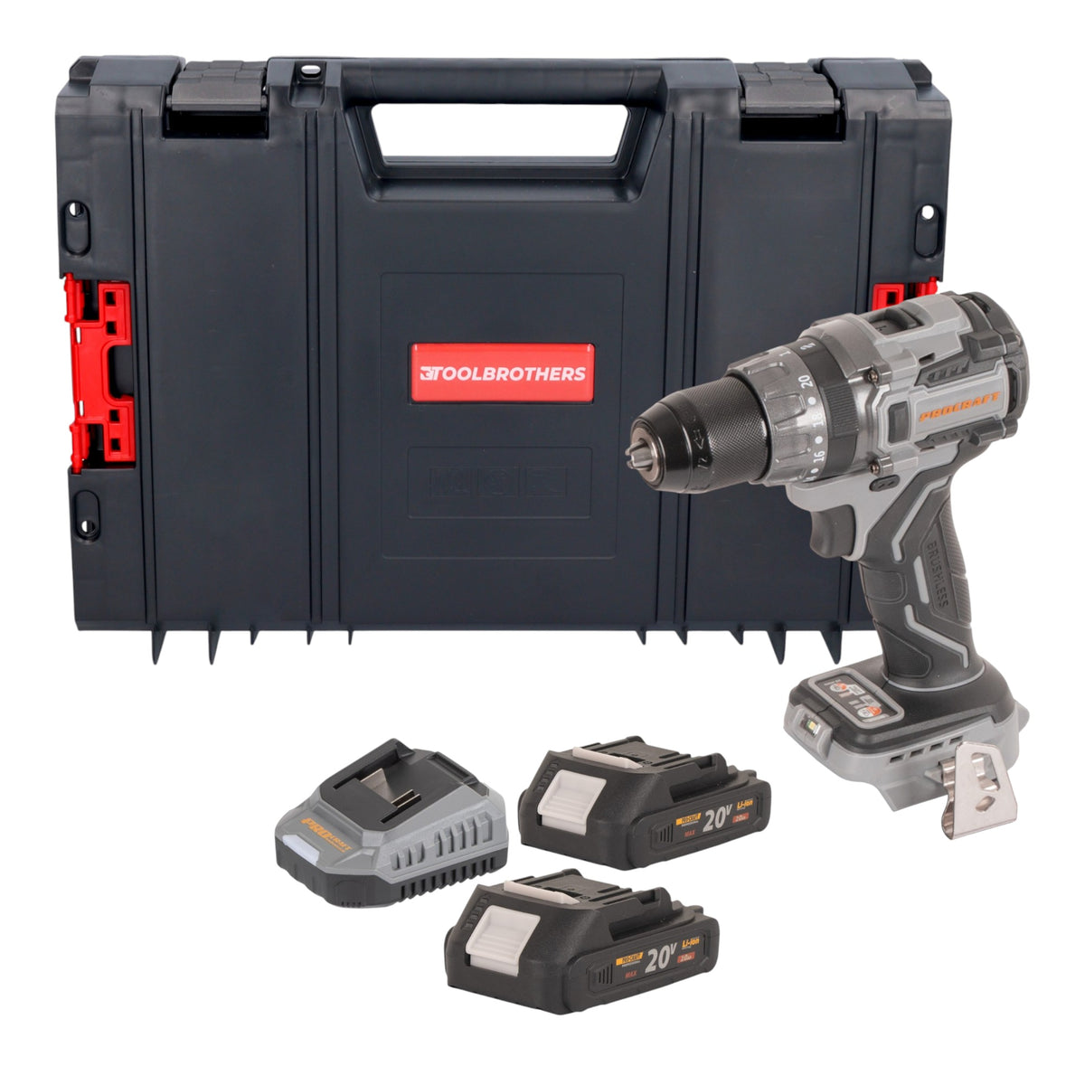 Taladro atornillador con batería Procraft CD20Abb 20 V 85 Nm + 2 baterías de 2,0 Ah + cargador + maletín RHINO