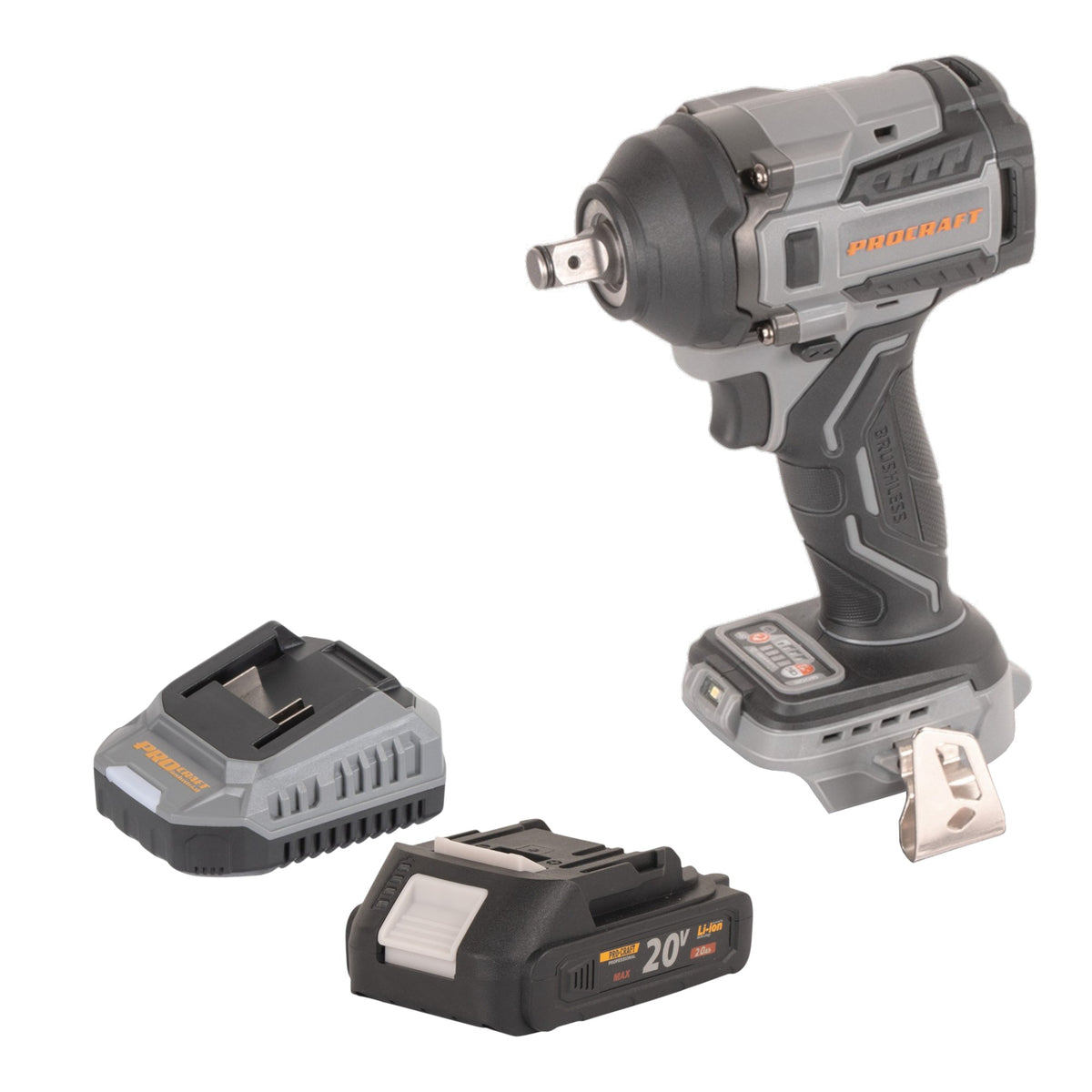 Procraft Industrial IW550Abb Atornillador de impacto a batería 20 V 550 Nm 1/2" + 1 batería 2,0 Ah + cargador