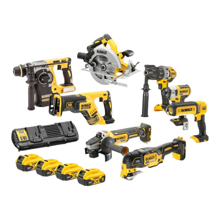 Set di utensili a batteria DeWalt DCK 853 P4T 18 V DCD 996 + DCF 887 + DCH 273 + DCG 405 + DCS 367 + DCS 356 + DCS 565 + DCL 050 + 4 batterie 5,0 Ah + caricabatterie + 4x T STAK + carrello