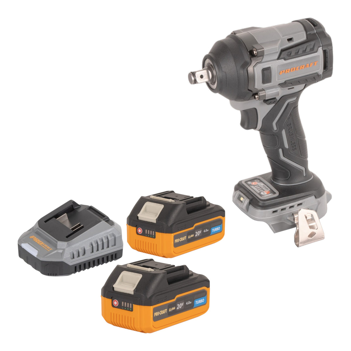 Procraft Industrial IW550Abb Atornillador de impacto a batería 20 V 550 Nm 1/2" + 2x batería 4,0 Ah + cargador