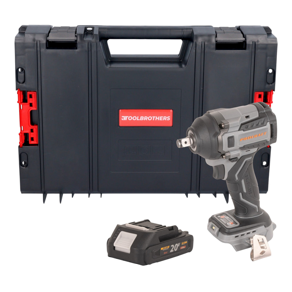 Procraft Industrial IW550Abb Atornillador de impacto a batería 20 V 550 Nm 1/2" + 1x batería 2,0 Ah + maletín RHINO - sin cargador