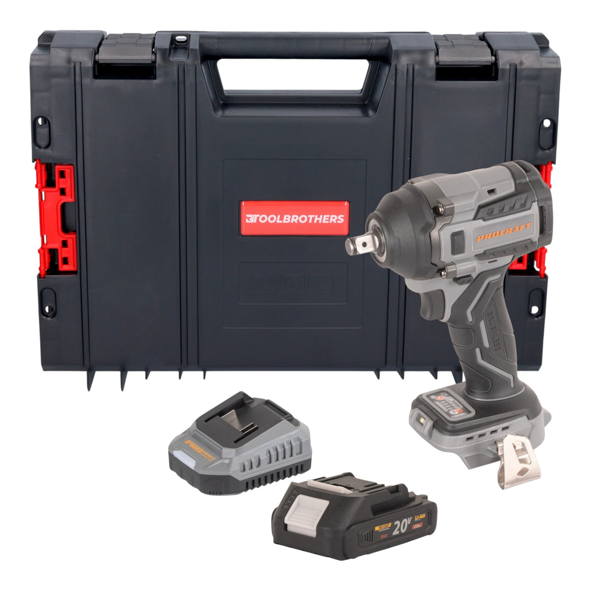 Procraft Industrial IW550Abb Atornillador de impacto a batería 20 V 550 Nm 1/2" + 1x batería 2,0 Ah + cargador + maletín RHINO