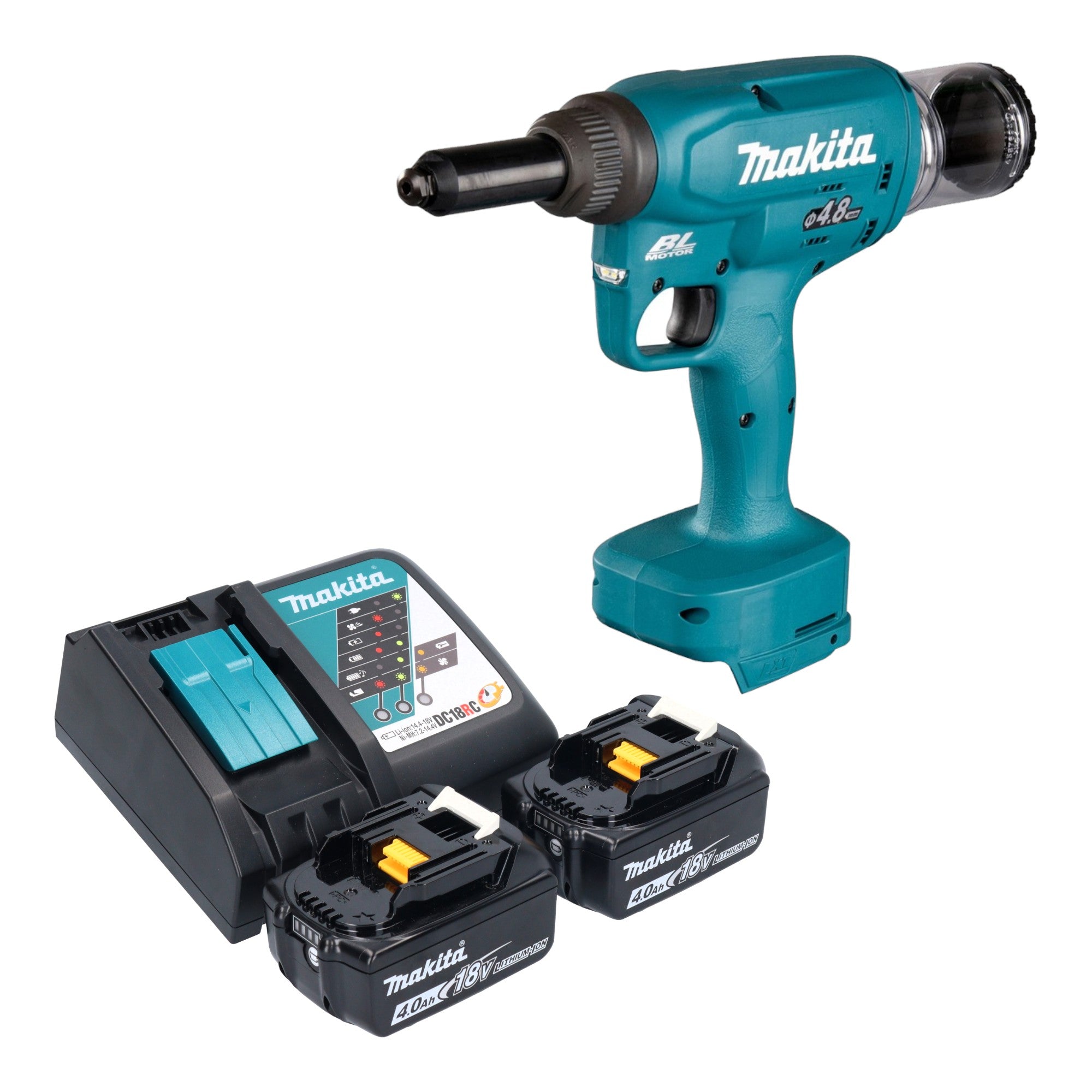 Makita DRV 150 RM Akku Blindnietsetzgeraet 18 V 10 kN 2 4 4 8 mm Brushless 2x Akku 4 0 Ah Ladegeraet 0 - toolbrothers
