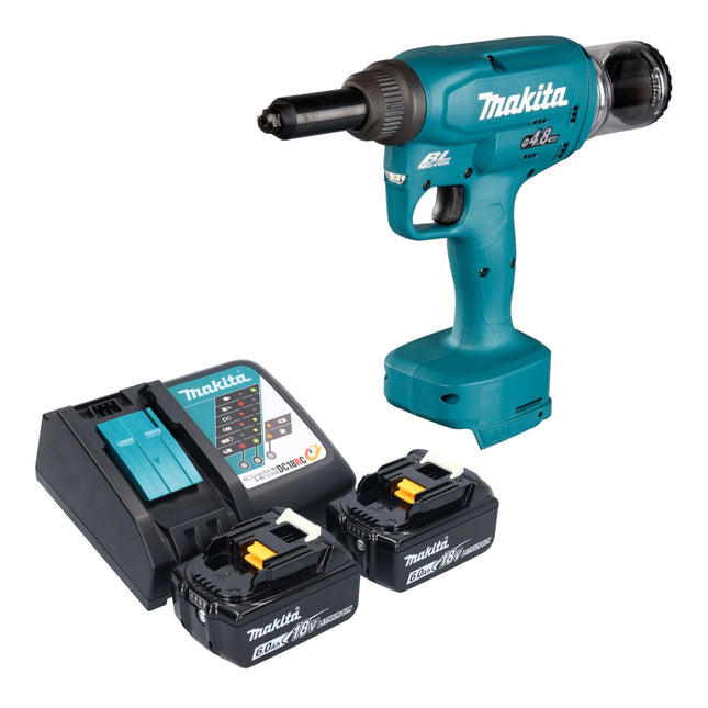 Makita DRV 150 RG Akku Blindnietsetzgeraet 18 V 10 kN 2 4 4 8 mm Brushless 2x Akku 6 0 Ah Ladegeraet 0 - toolbrothers