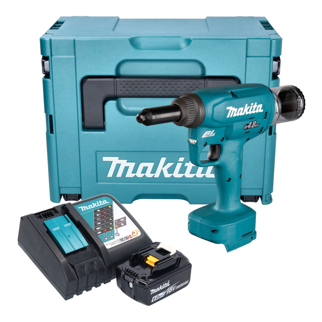 Makita DRV 150 RG1J Akku Blindnietsetzgeraet 18 V 10 kN 2 4 4 8 mm Brushless 1x Akku 6 0 Ah Ladegeraet Makpac 0 - toolbrothers