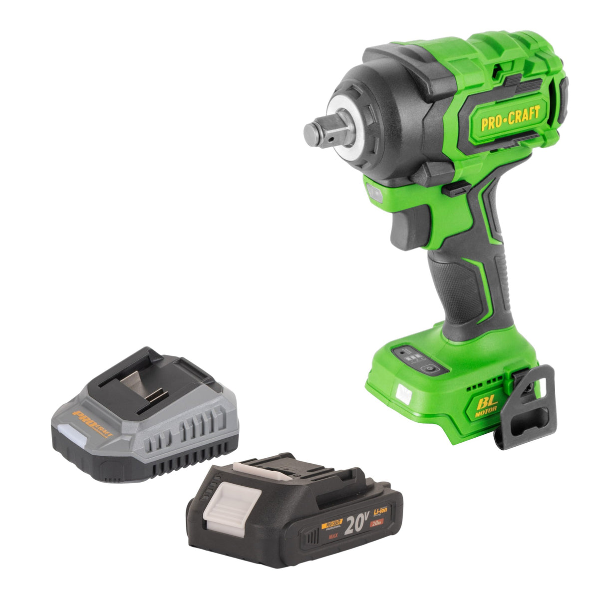 Atornillador de impacto a batería Procraft PWA18bb 20 V 550 Nm 1/2" sin escobillas + 1 batería 2,0 Ah + cargador